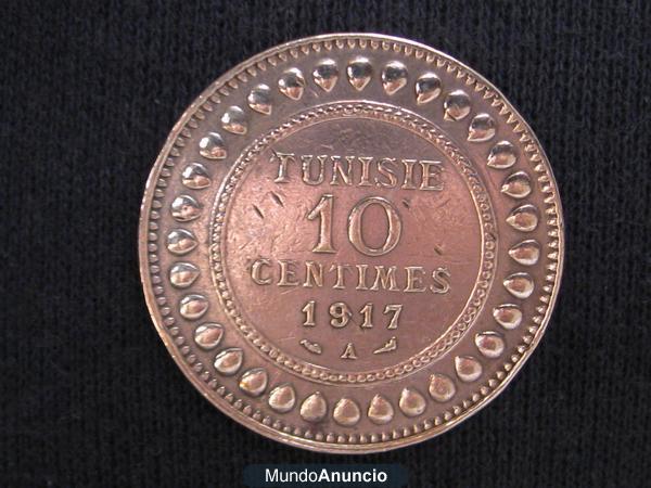 MONEDA DE TUNEZ, AÑO 1917, DE BRONCE PLATEADO.-