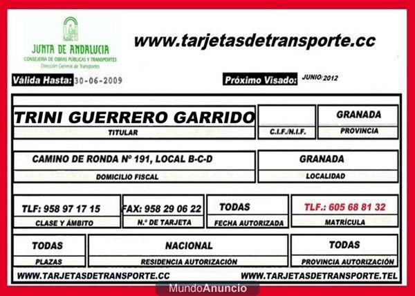 TARJETAS DE TRANSPORTE. 605-68.81.32. Publico y privado