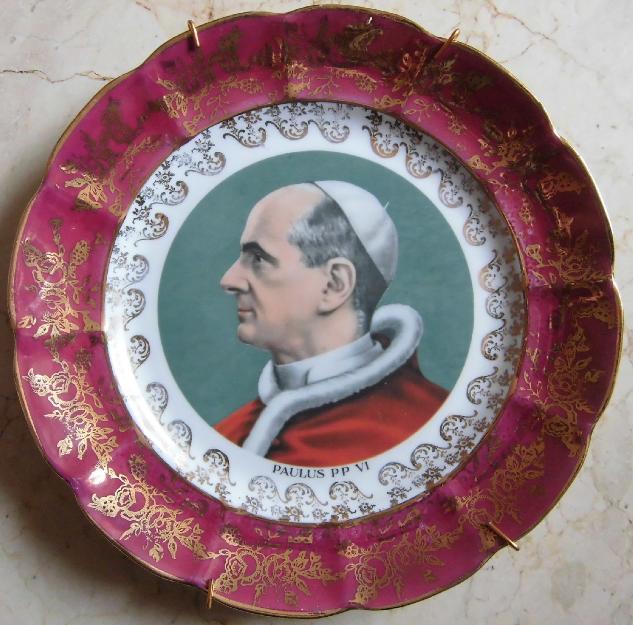 Plato de porcelana decorativo con la imagen del papa Pablo VI