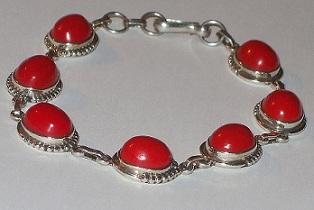 PULSERA PLATA 925 CON CORAL ROJO AUTENTICO - NUEVA