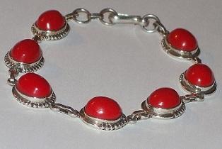 PULSERA PLATA 925 CON CORAL ROJO AUTENTICO - NUEVA