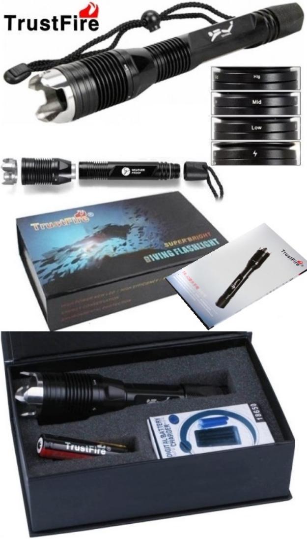 Kit Linterna led Trustfire J2 Diving-Caza 1.000- Lúmenes  www.ledtron.es