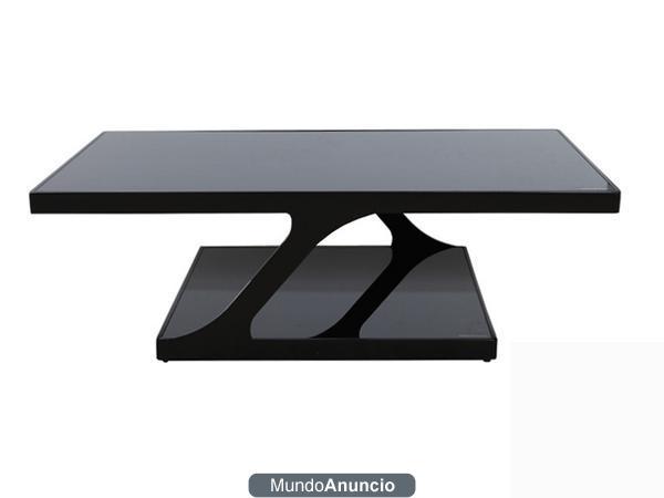 Mesa de centro cristal templado negro y acero