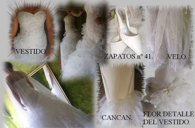 VENDO VESTIDO DE NOVIA, ZAPATOS,VELO Y CANCAN HA ESTRENAR.