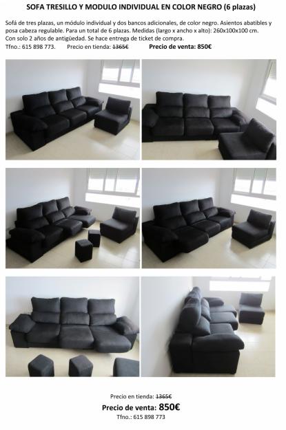 Vendo sofa tresillo y modulo individual en color negro (6 plazas)