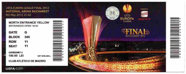 2 ENTRADAS FINAL UEFA LEAGUE 2012