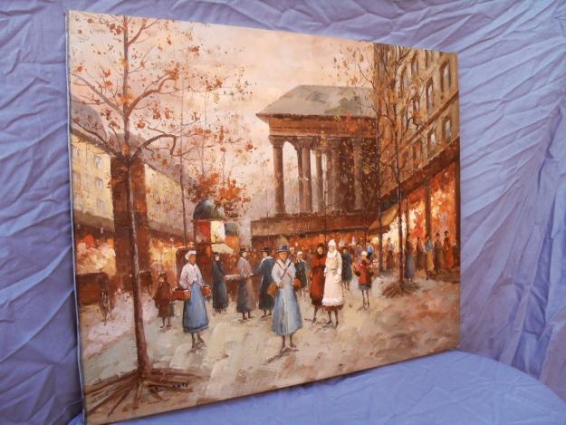 Oleo sobre lienzo, (sin marco), representando ciudad en invierno