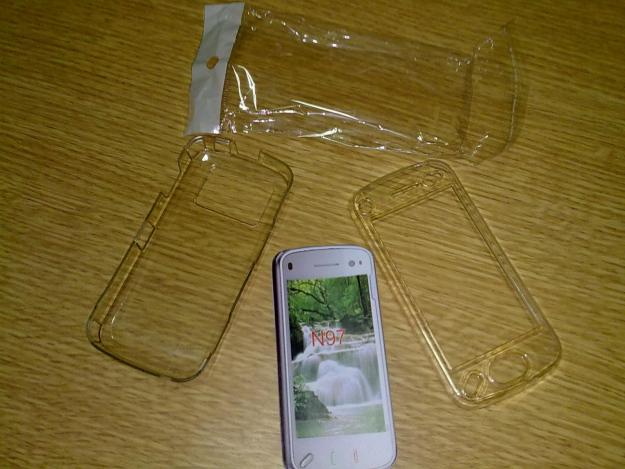 carcasa de cristal transparente nokia n97 y protector pantalla con balletita