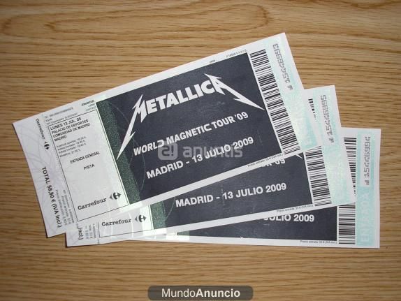 Vendo 3 Bolis regalo 3 entradas Metallica 13/07/2009