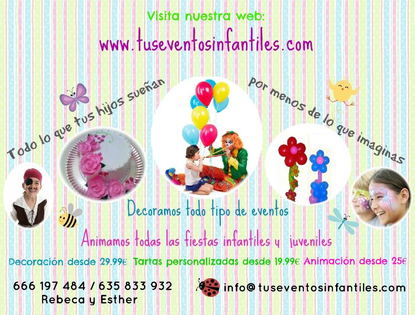 Animación, decoración y pastelería  para eventos infantiles y juveniles