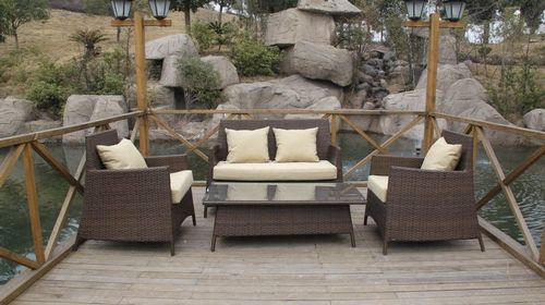 MUEBLES JARDIN ARTOLA, 2 SILLONES + SOFA + MESA BAJA