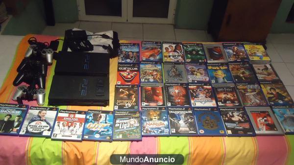 Megapack PS2 pirata + PS2 no pirata + 4 mandos + juegos + accesorios