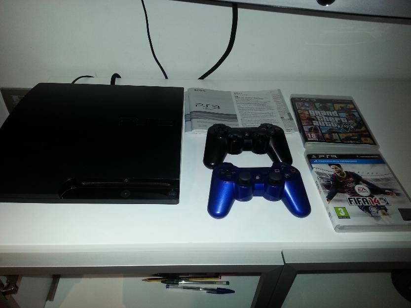 Ps3 slim 320gb + 2 mandos + 2 juegos (fifa14 y gta v)