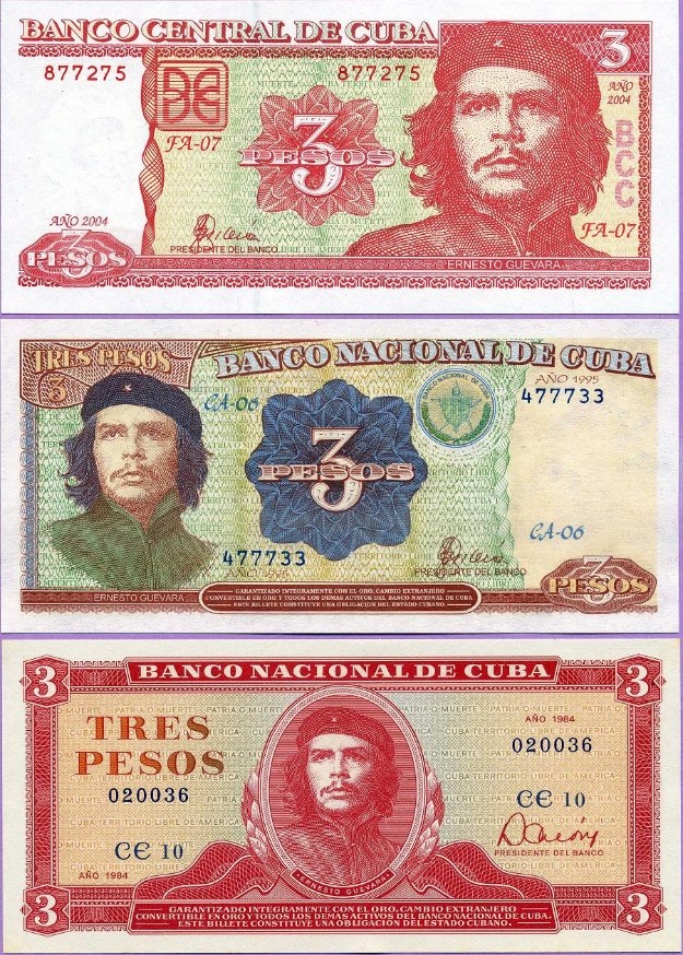 Vendo billetes de 3 pesos de cuba con la cara del che