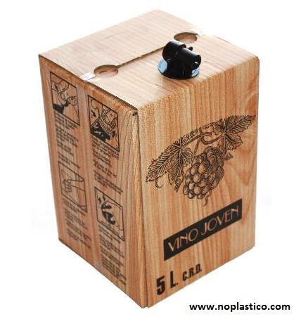 Caja con bolsa y grifo para Vino, zumos, vinagre, aceite, leche y alimentos líquidos.