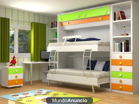 Mueble cama horizontal para niños, dormitorios juveniles baratos, camas abatibles dobles, Leganes