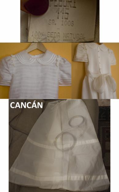 Vestido comunión 100%seda natural cancán y diadema