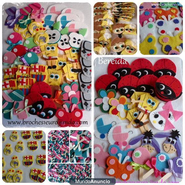 broches de fieltro a 1 y 2 euros..