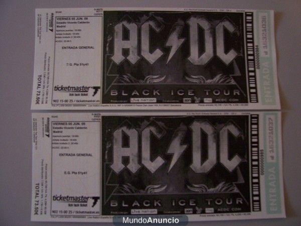 Vendo 2 Entradas para ACDC en Madrid el 5 de Junio de 2009 en el Vicente Calderón