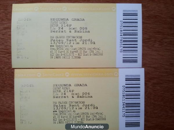 VENDO ENTRADAS SERRAT SABINA 13 SEPTIEMBRE BARCELONA