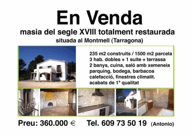 Venta casa rural en El Montmell, Tarragona