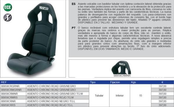 ASIENTO SPARCO CHRONO ROAD VOLCABLE