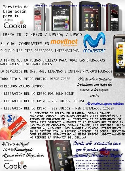 Liberacion de celulares lg secret kp570 shine renoir entre otros