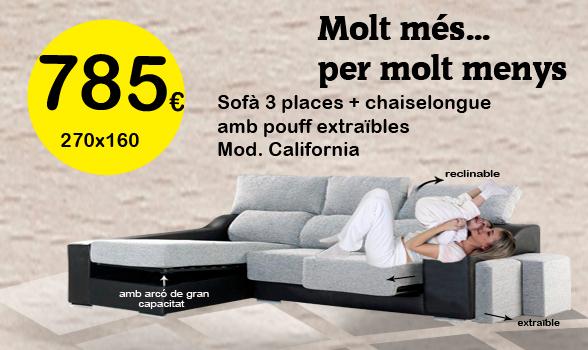 Magnifico sofa chaiselongue con arcon , 2 pouffs y mecanismo deslizante y reclinable.