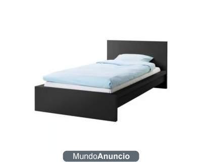 Vendo cama 90 MALM negra con mesilla