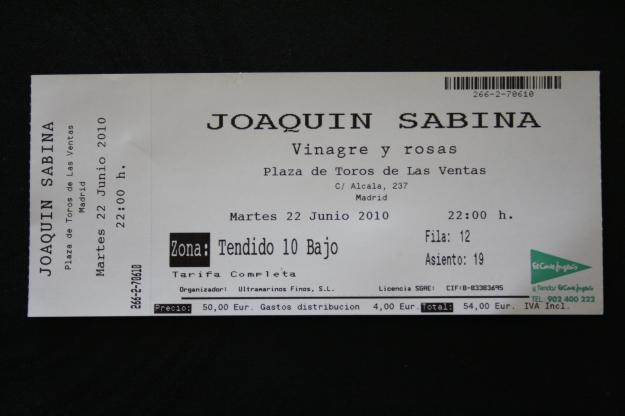 vendo entradas par sabina 22 de junio