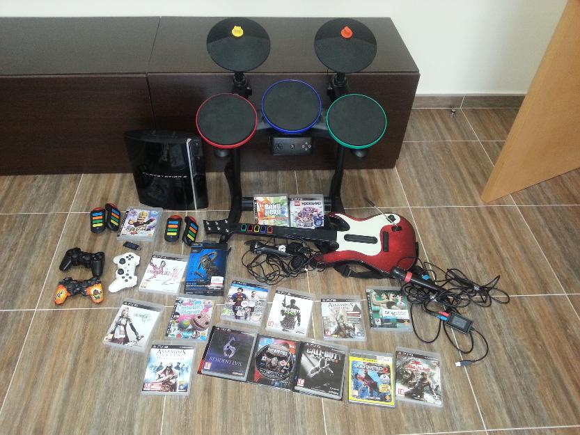 Ps3 80 gb +16 juegos +3 mandos +micro+ band hero +buzz +micros singstar