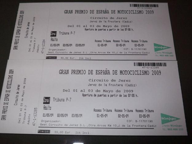 2 entradas GP JEREZ 2009  , TRIBUNA , MISMO PRECIO QUE EN TAQUILLA