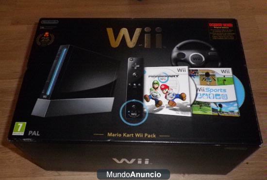 Ganga! Wii negra Mario Kart Wii Pack en caja original