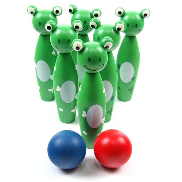 DIVERTIDO JUEGO DE BOLOS DE MADERA CON 6 BOLOS DE RANA Y 2 BOLAS - Envío a España GRATIS