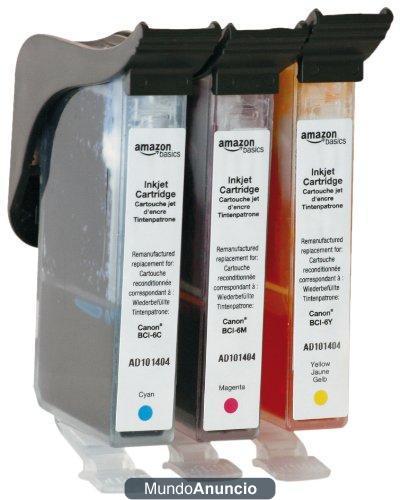 AmazonBasics CM-AZ-2016-00 - Cartucho de tinta (equivalente a Canon Multipack BCI-6), color cian, magenta y amarillo, re