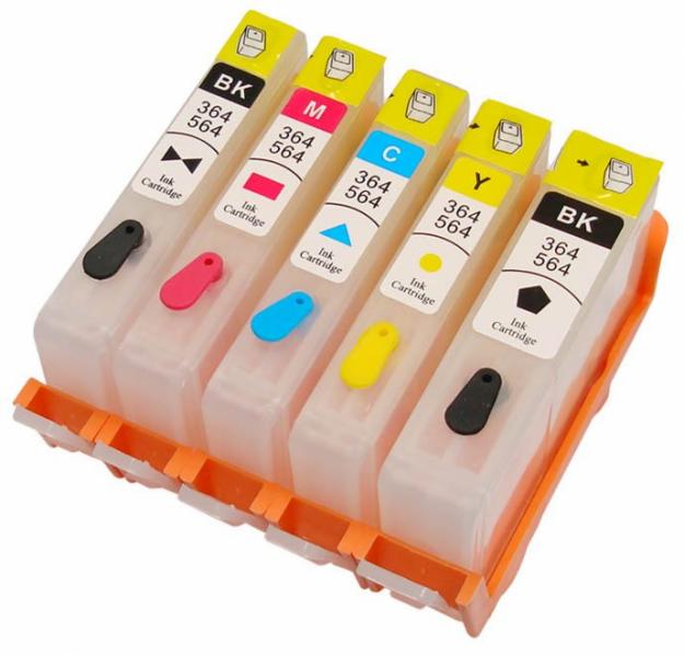 Cartuchos recargables HP364XL + 5 botellas de tinta de 100ml para cada color
