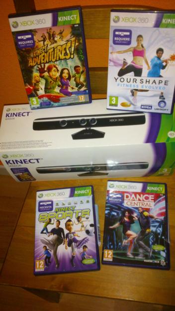 vendo kinect para xbox 360 incluye kinect adventures y 3 juegos para kinect