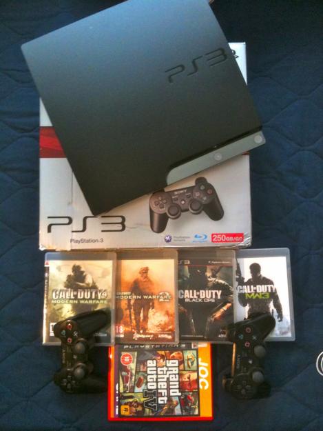 VENDO PS3 SLIM 250 GB + 2 MANDOS DUALSHOCK3+5 JUEGOS CALL OF DUTY