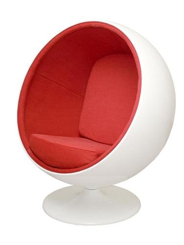 Sillón BALL-CH, diseño, blanco y rojo