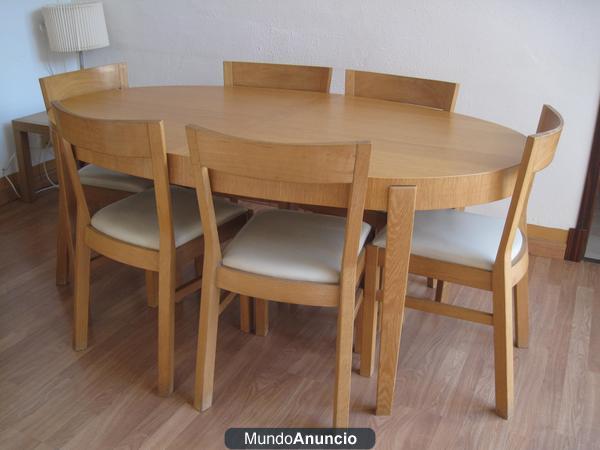 mesa comedor roble y 6 sillas