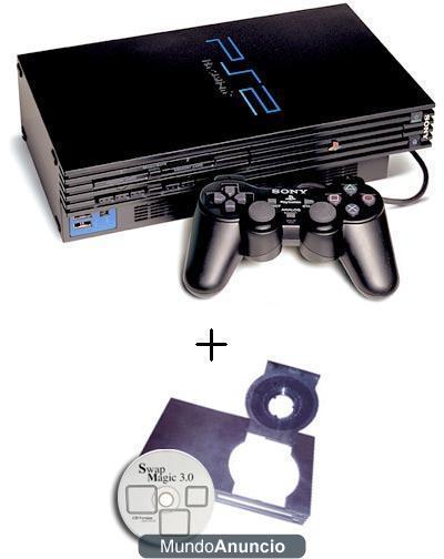 PS2 + Carcasa con Swap Magic 3.6 para cagar copias de juegos.