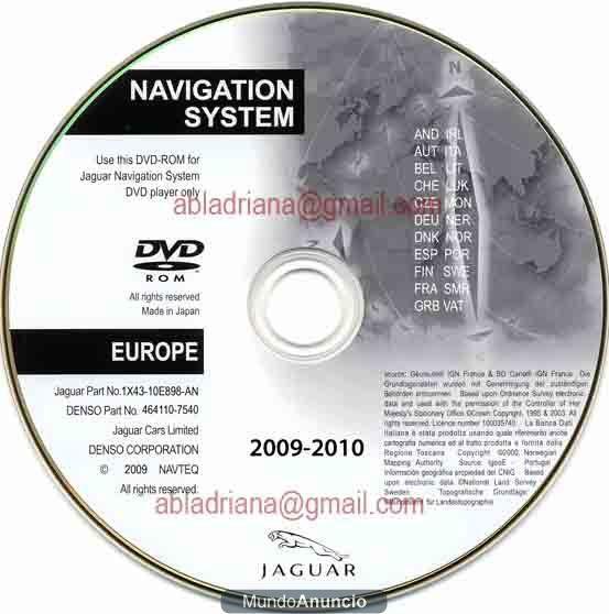 DVD MAPAS 2010 EUROPA PARA NAVEGARES ORIGINALES GPS FORD-JAGUAR