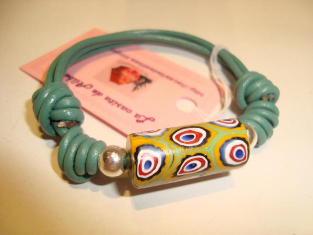 Pulsera cuero con murrina cristal murano
