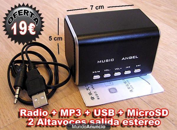 Reproductor MP3 - Radio - Lector de tarjetas y pendrive por USB