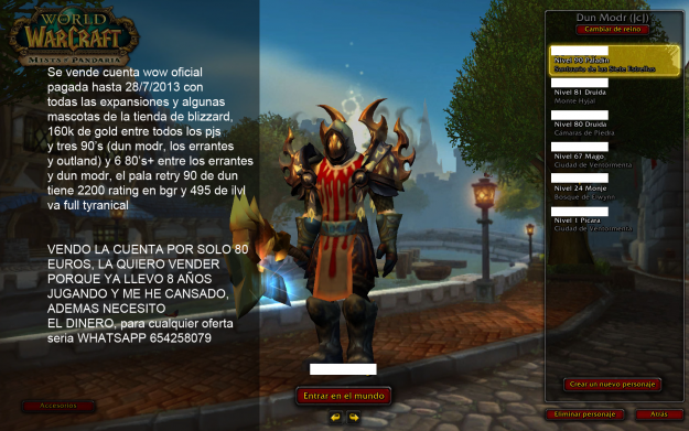 Vendo cuenta wow 80 euros 8 personajes +80