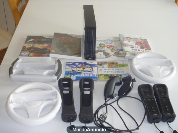 wii negra+ 4 mandos+ 2 emotion plus+ 6 juegos