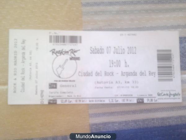 Entrada de Red Hot  Chili Peppers MADRID 7JULIO