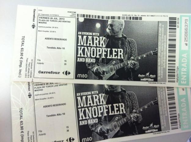 Mark Knopfler - Madrid 26 de julio 2013 (2 entradas)