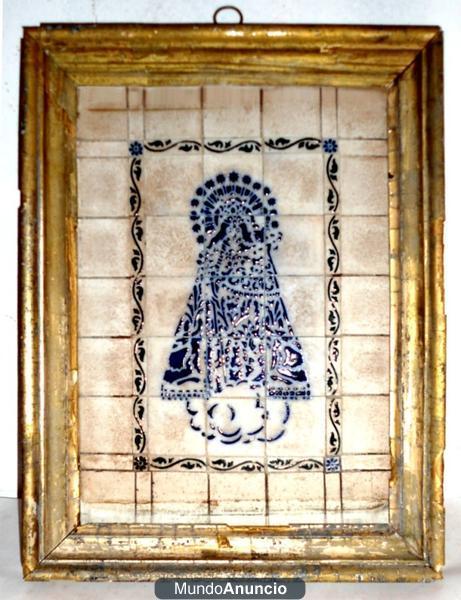 CUADRO ANTIGUO DE LA VIRGEN DE AZULEJOS ANTIGUOS