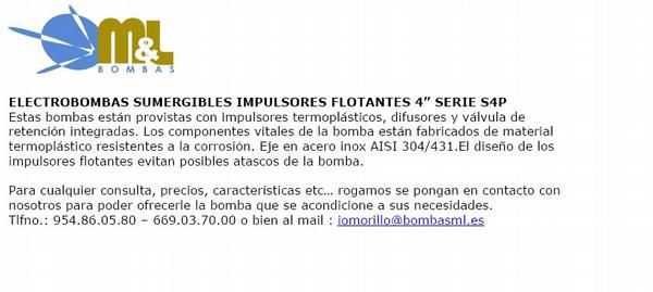 ELECTROBOMBAS SUMERGIBLES IMPULSORES FLOTANTES 4 SERIE S4P